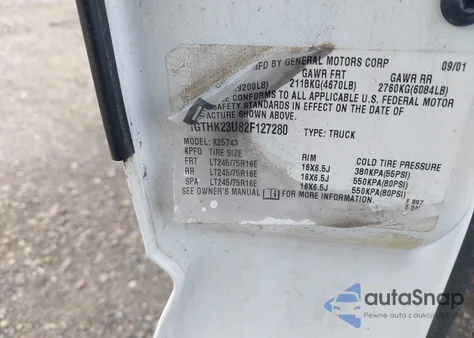 2002 GMC Sierra 2500Hd Sle from USA, damaged, VIN 1GTHK23U82F127280